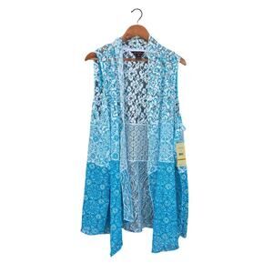 Multiples Open Front Mesh Cardigan Blue Size 3X NWT